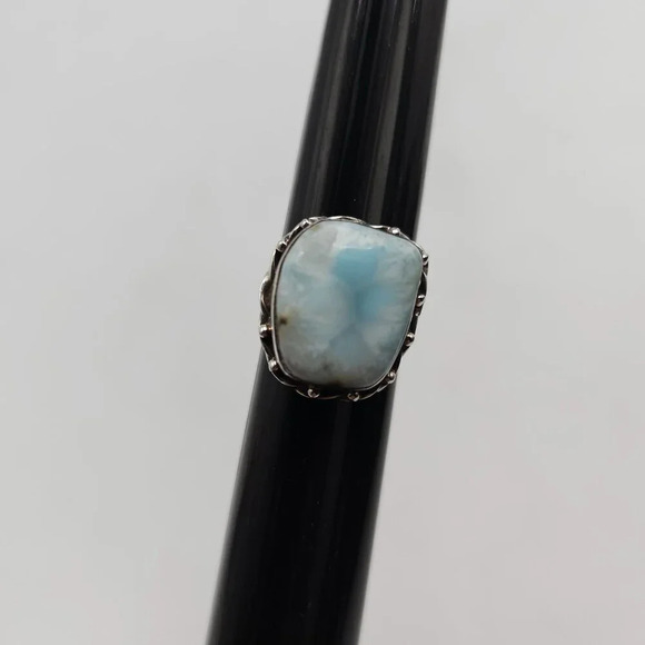 Sterling Silver Blue Larimar Ring Vintage Size 8.5 Needs Polish - Picture 8 of 9